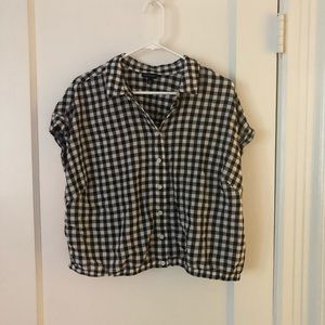 Cropped Gingham Button Up | Black + White